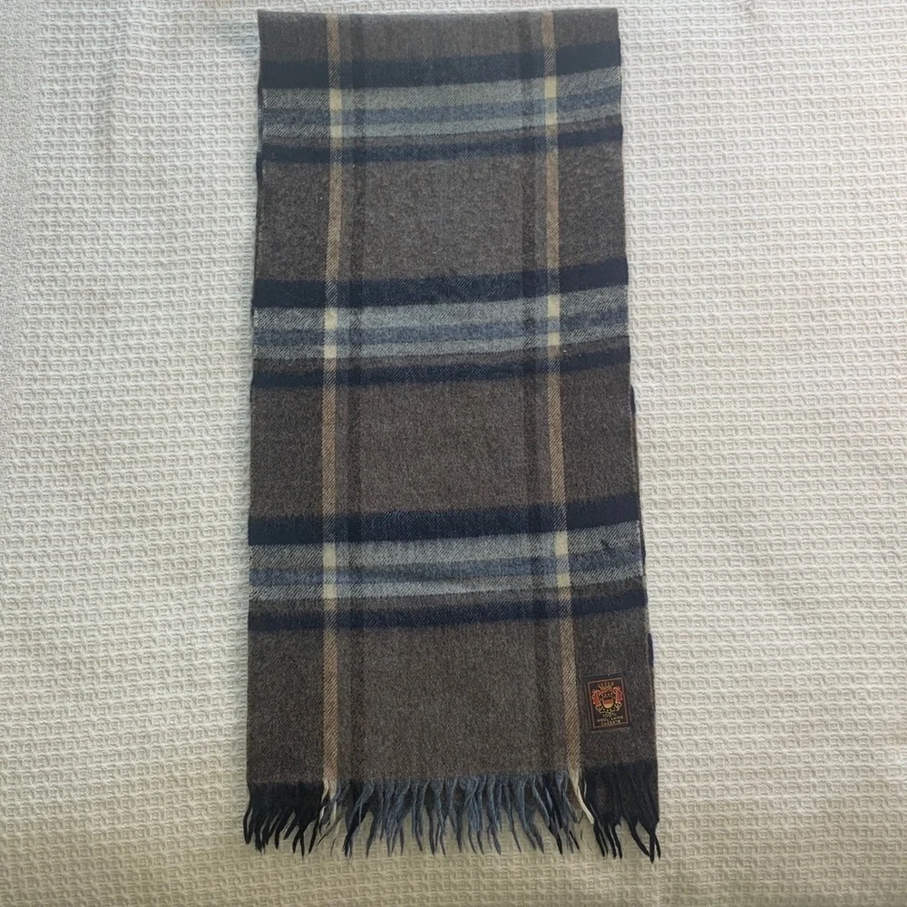 Plaid wool scarf tan, brown, navy